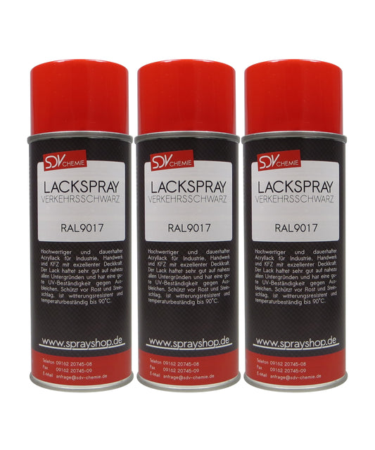 Lackspray RAL 9017 VERKEHRSSCHWARZ glänzend 3x 400ml Acryllack