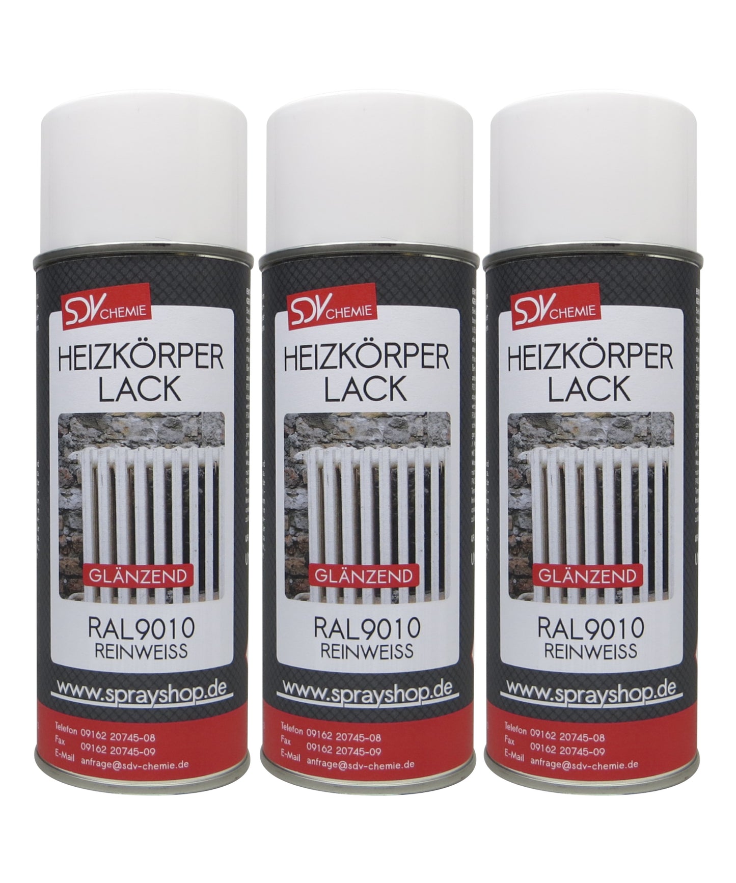 Heizkörperlack weiss glänzend 3x 400ml RAL 9010 Radiator