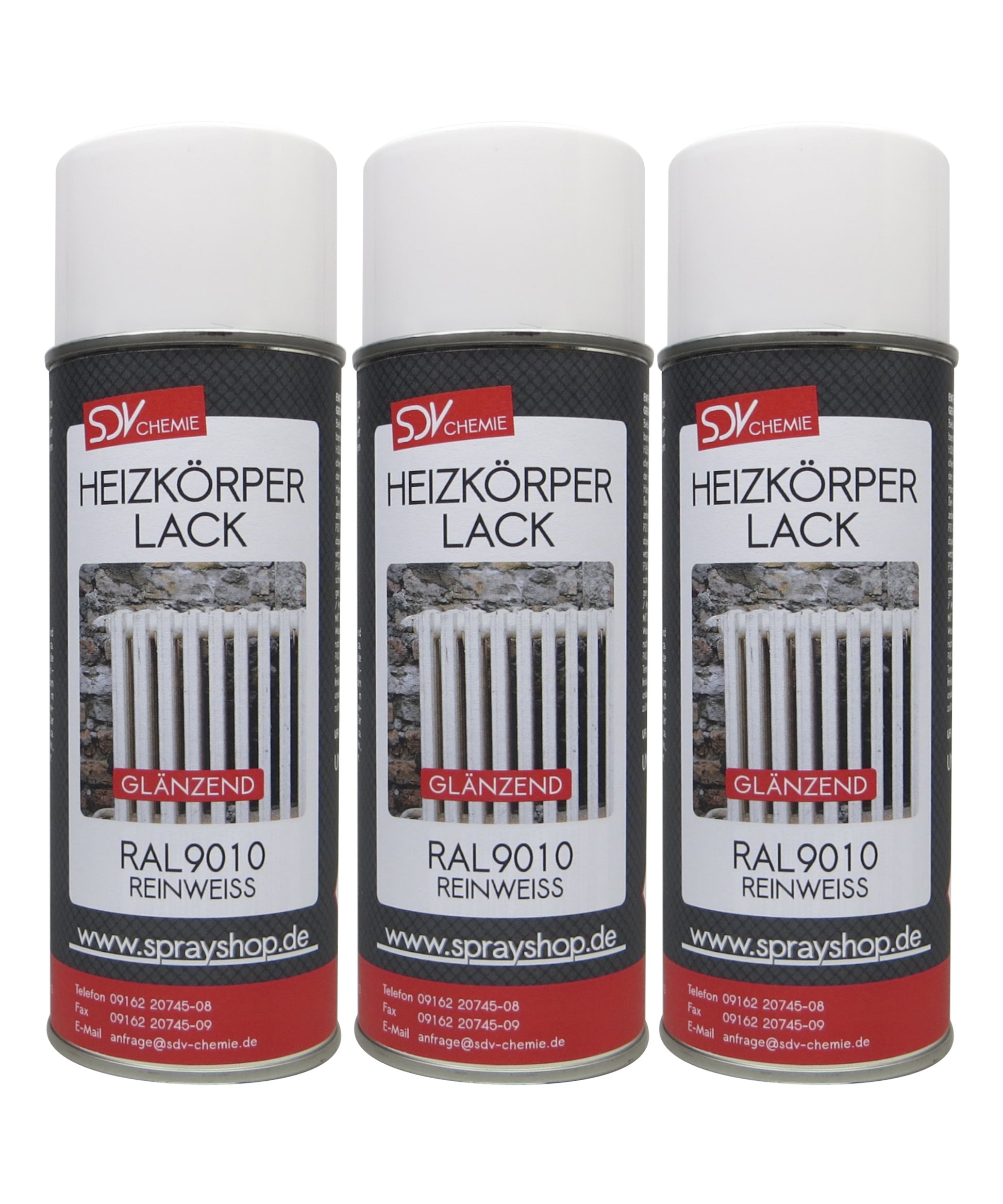 Heizkörperlack weiss glänzend 3x 400ml RAL 9010 Radiator