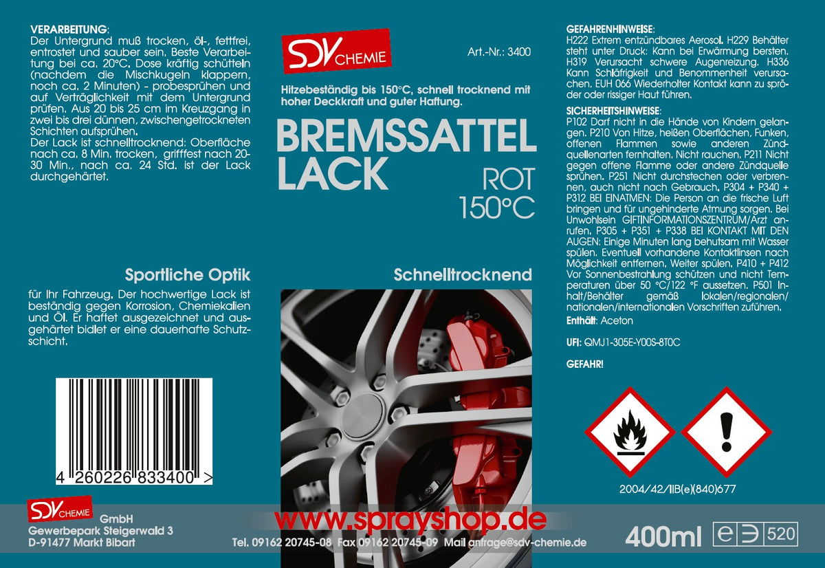 Bremssattellack rot 400ml Etikett