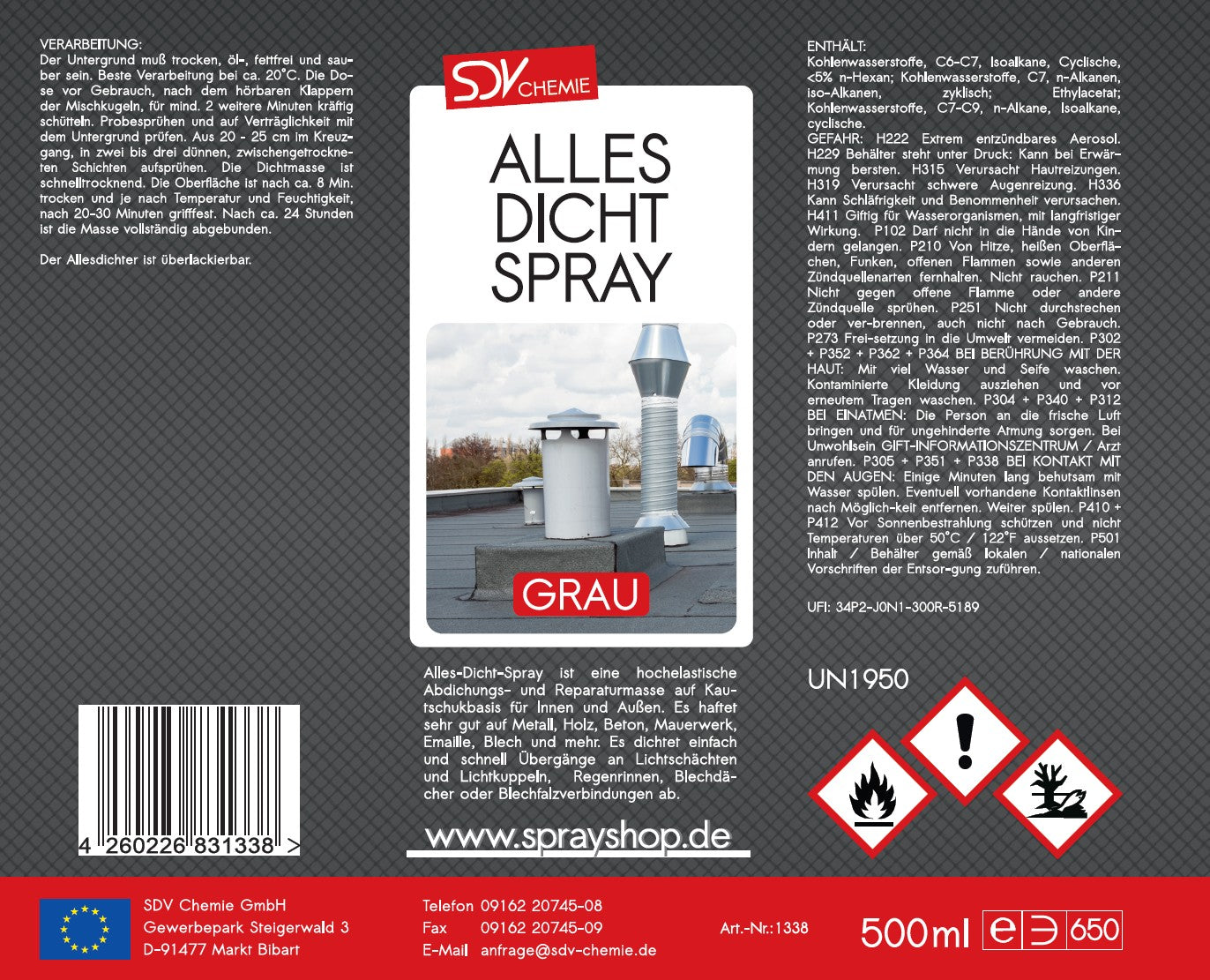 Allesdichtspray grau 500ml Etikett