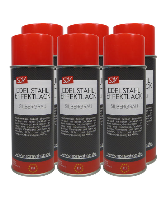 Edelstahl Effektlackspray 6x 400ml Edelstahllack Metall Silbergrau