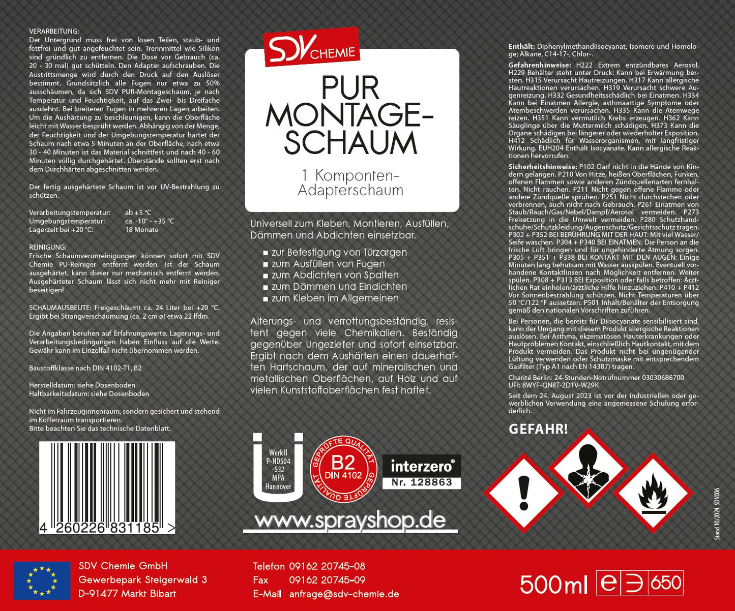 Montageschaum B2 500ml Etikett
