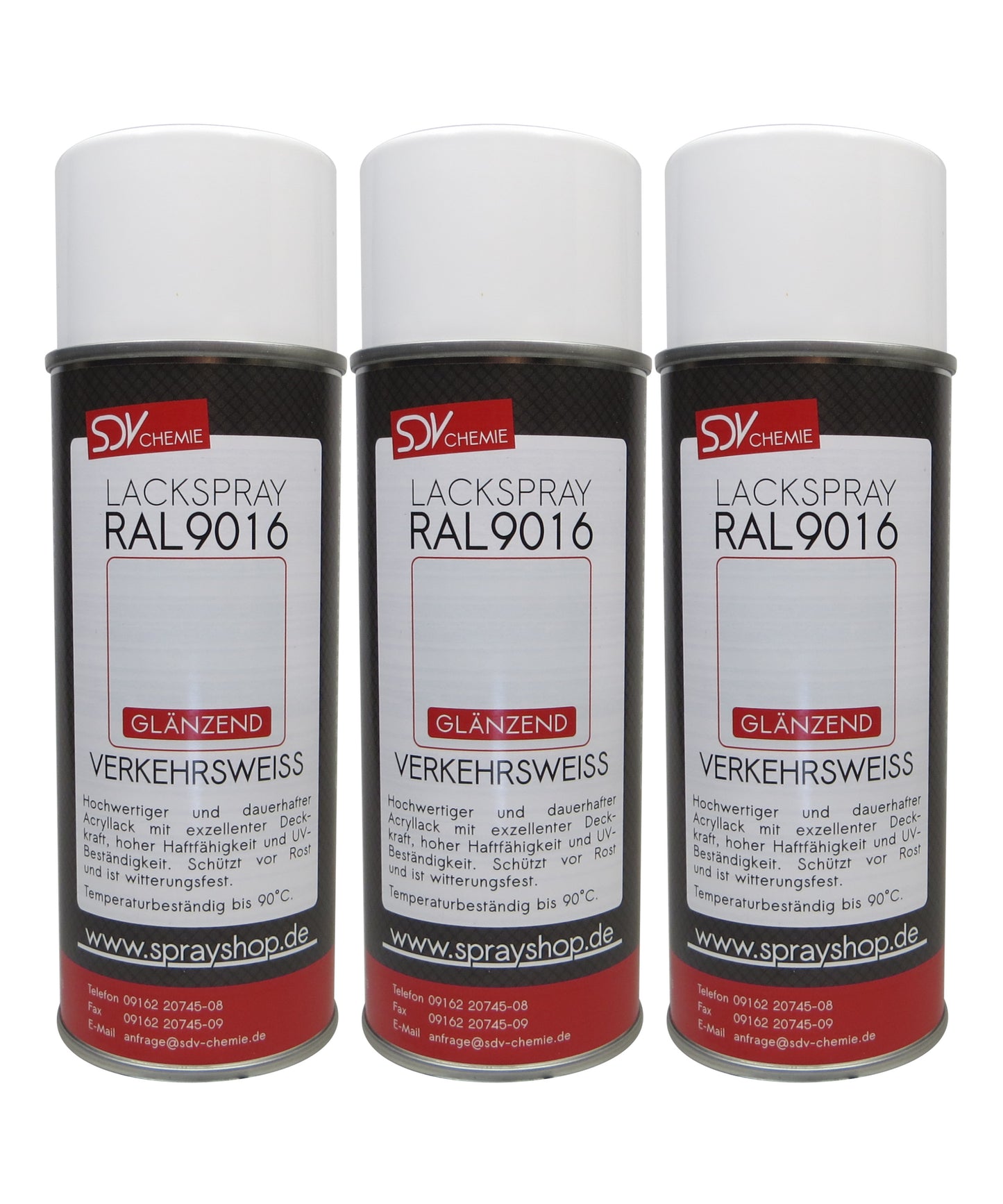 Lackspray RAL 9016 VERKEHRSWEISS glänzend 3x 400ml Acryllack