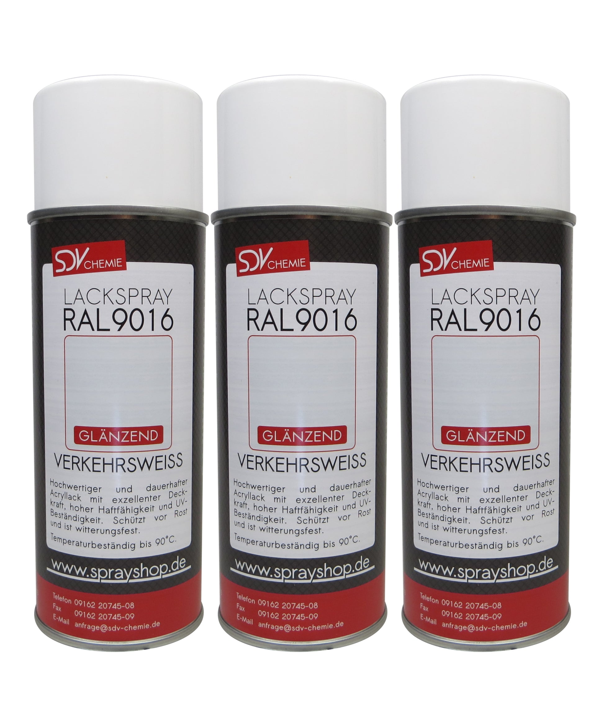 Lackspray RAL 9016 VERKEHRSWEISS glänzend 3x 400ml Acryllack