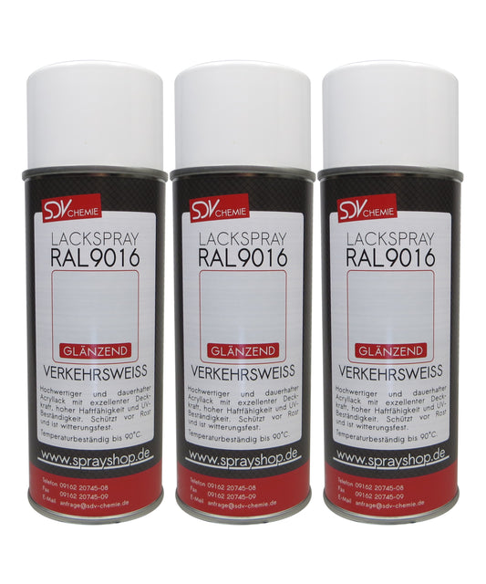 Lackspray RAL 9016 VERKEHRSWEISS glänzend 3x 400ml Acryllack