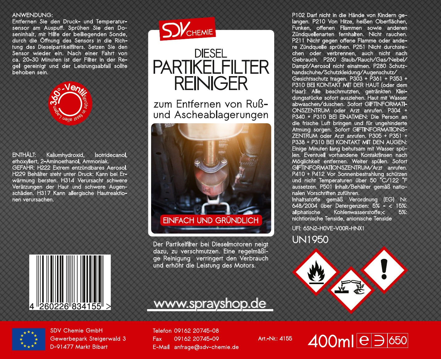 Dieselpartikelfilterreiniger 400ml Etikett