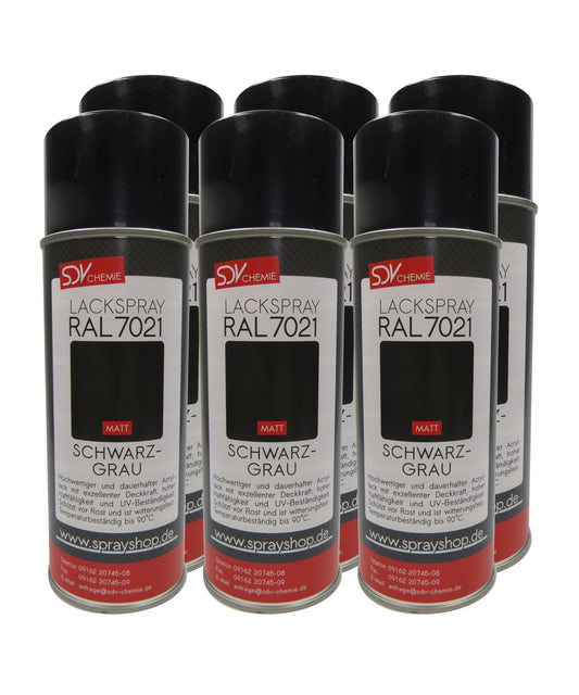 Lackspray RAL 7021 SCHWARZGRAU matt 6x 400ml grau Acryllack