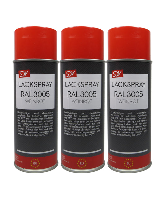 Lackspray RAL 3005 WEINROT glänzend 3x 400ml Acryllack