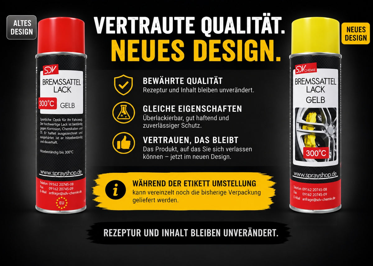 Bremssattellack gelb neues Etikett