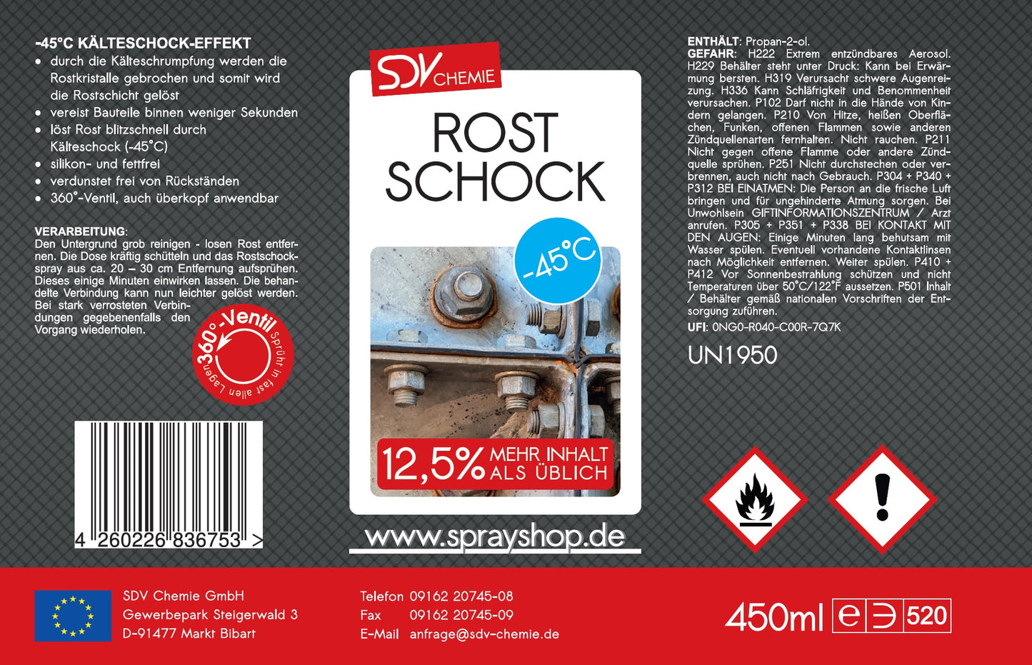Rostschock 1x 450ml Kälteschock Spray Etikett