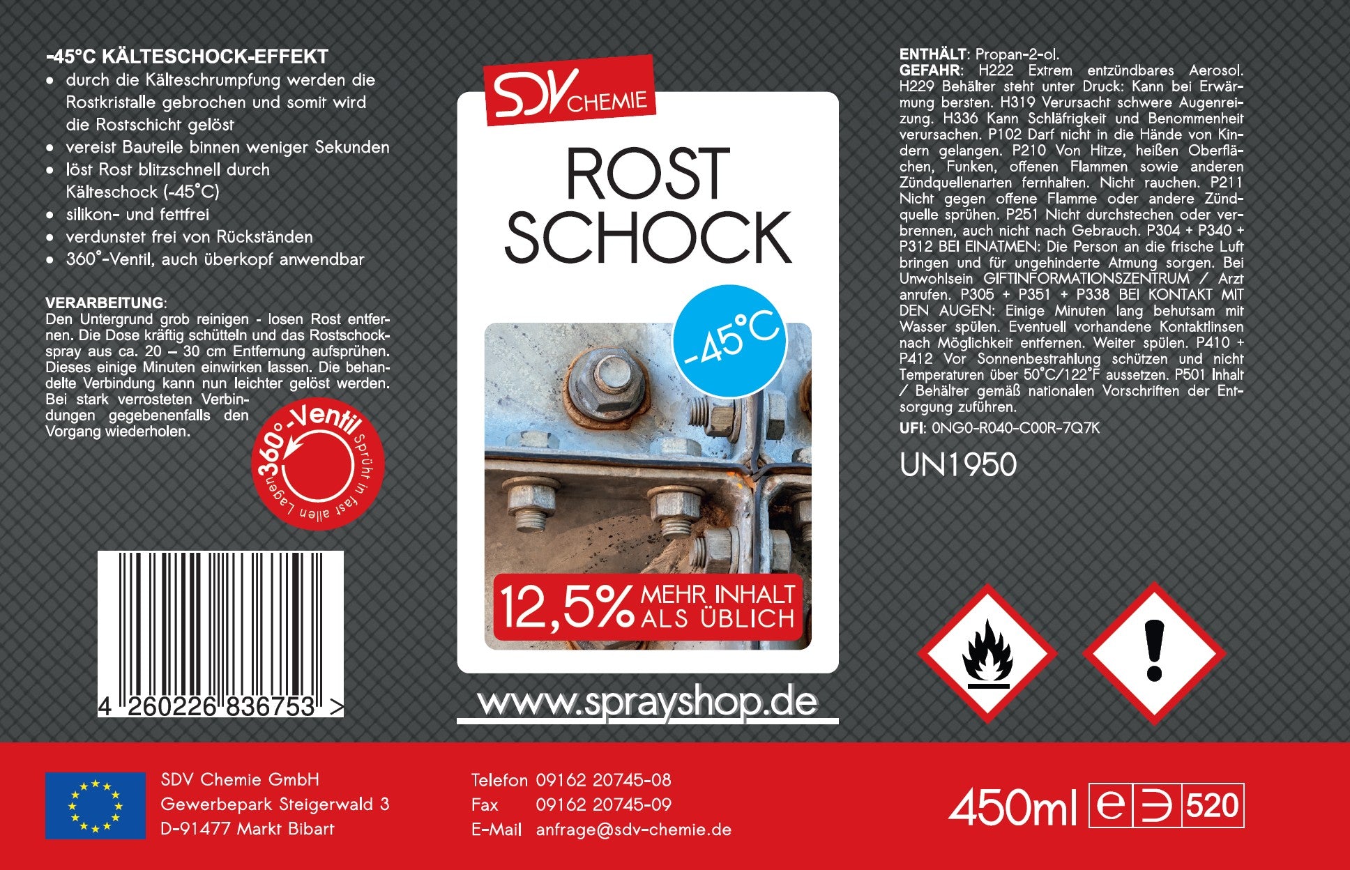 Rostschock 1x 450ml Kälteschock Spray Etikett