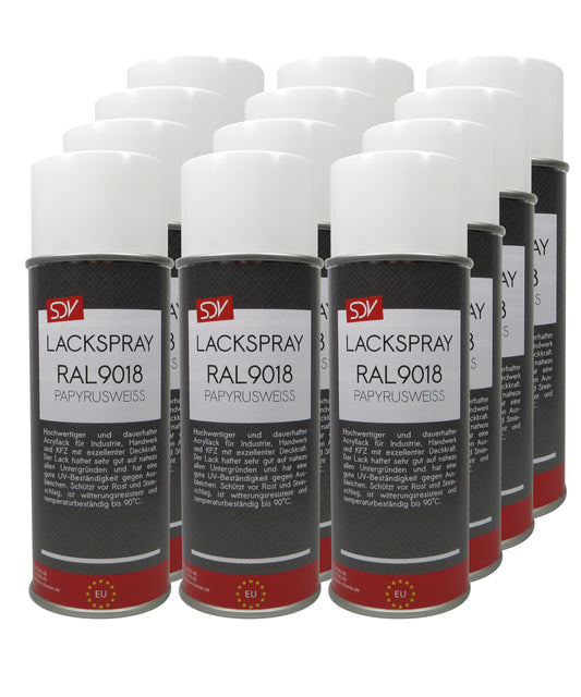 Lackspray RAL 9018 PAPYRUSWEISS glänzend 12x 400ml Acryllack