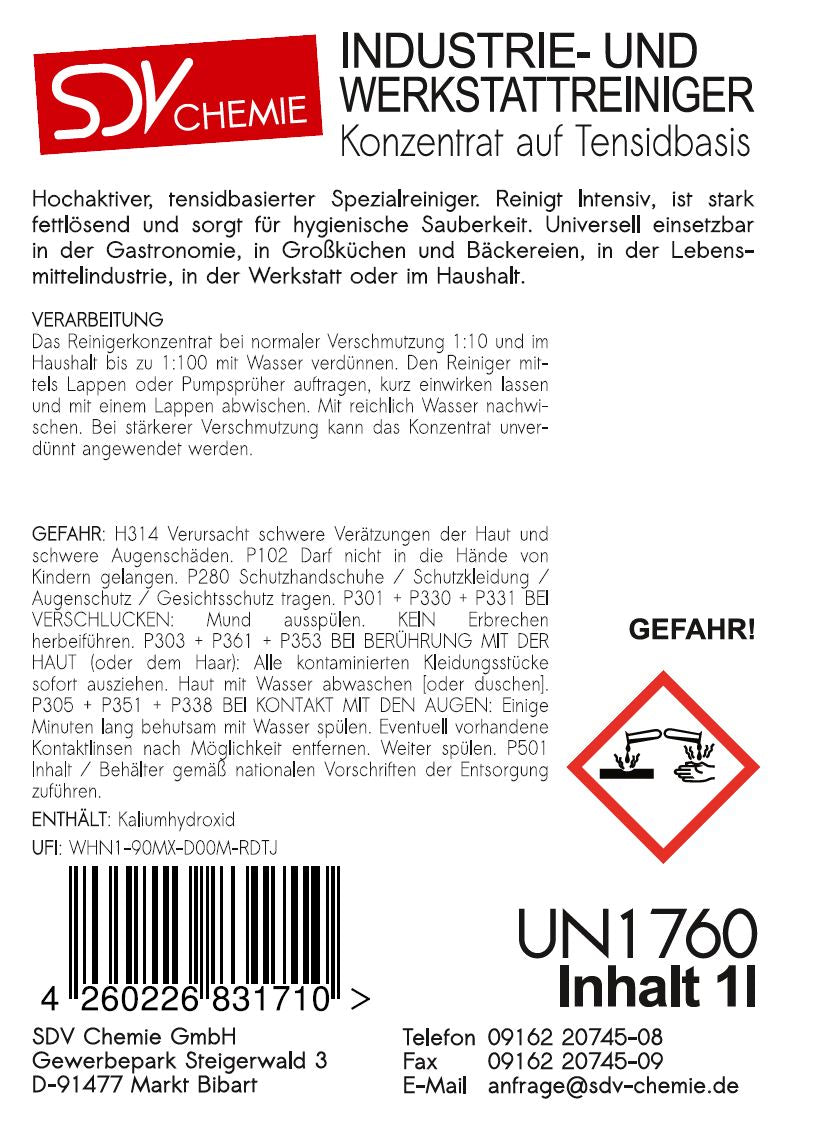Industrie- und Werkstattreiniger 1 Liter Konzentrat Etikett
