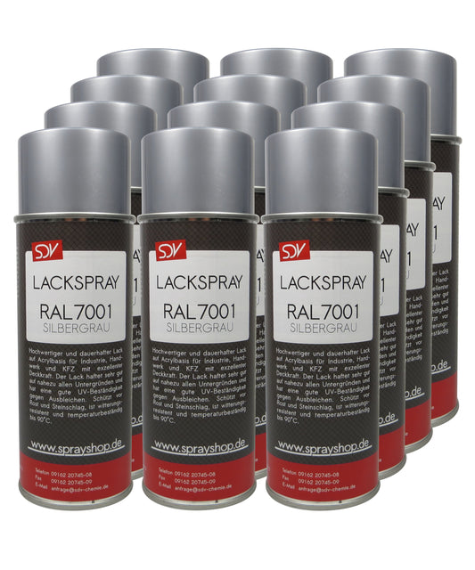 Lackspray RAL 7001 SILBERGRAU glänzend 12x 400ml Acryllack