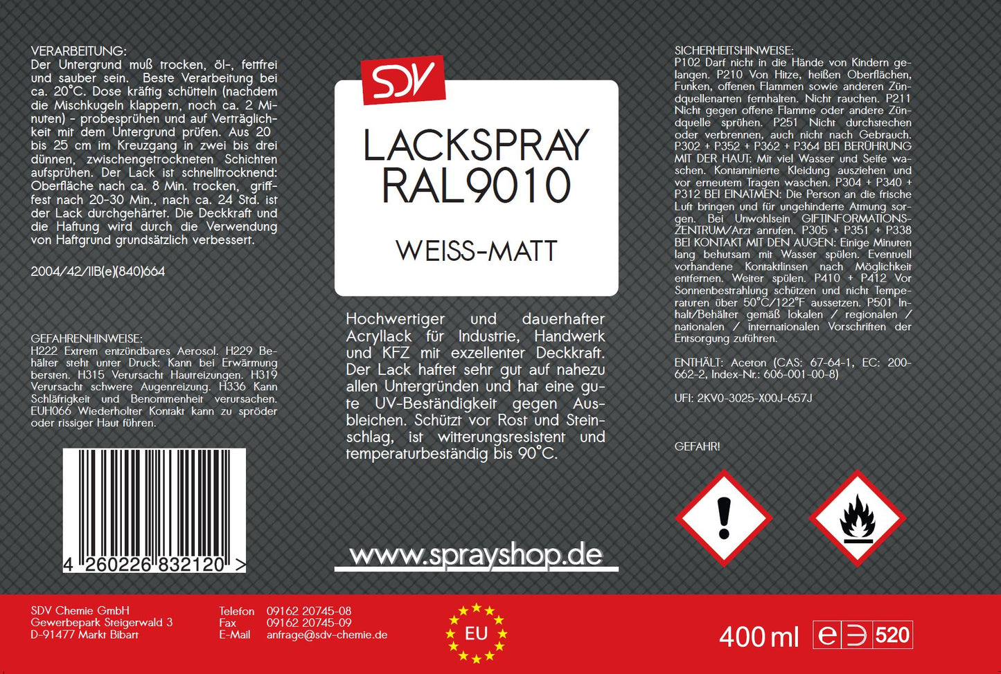 Lackspray RAL 9010 weiß matt 3x 400ml REINWEISS weiss Acryllack