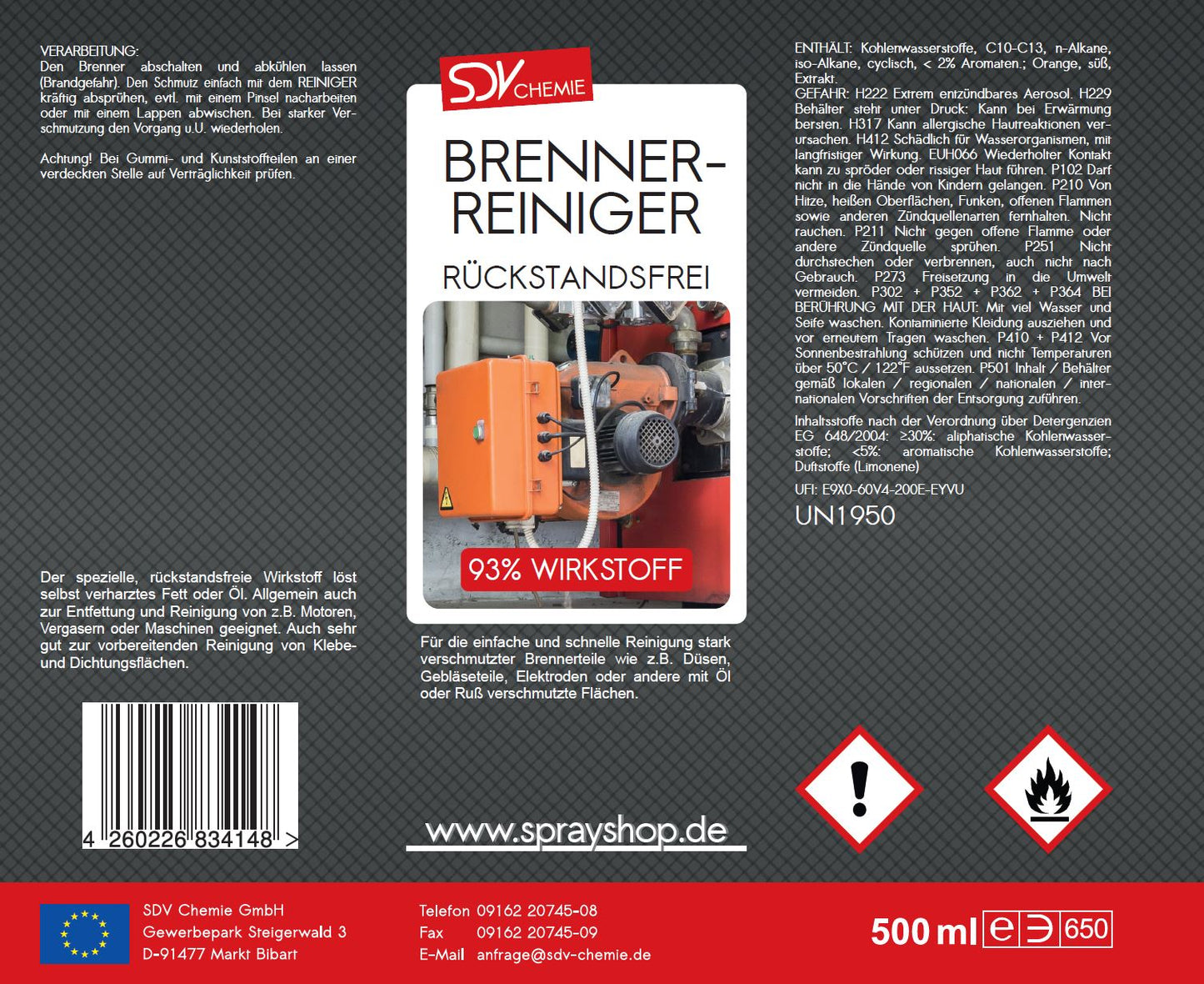 Brennerreiniger 500ml Etikett