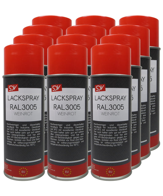 Lackspray RAL 3005 WEINROT glänzend 12x 400ml Acryllack