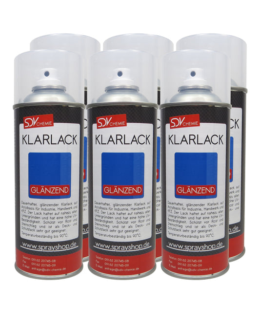 Klarlack Spray glänzend 6x 400ml schnelltrocknend Acryl Sprühlack