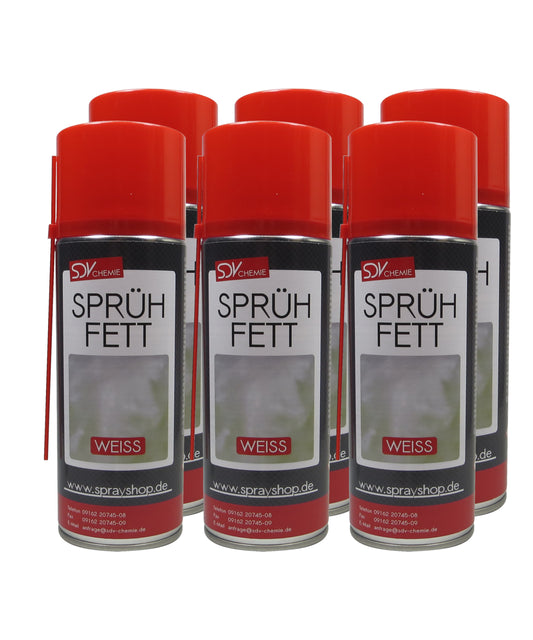 Sprühfett weiss 6x 400ml mit PTFE Schmierfett Fettspray Allzweckfett