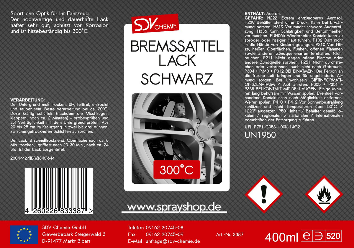 Bremssattellack schwarz glänzend 400ml Etikett