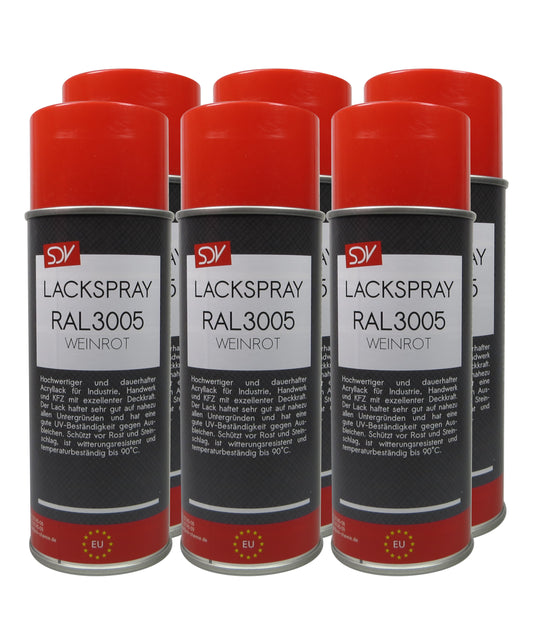 Lackspray RAL 3005 WEINROT glänzend 6x 400ml Acryllack