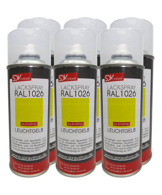 Lackspray RAL 1026 LEUCHTGELB glänzend 6x 400ml Acryllack