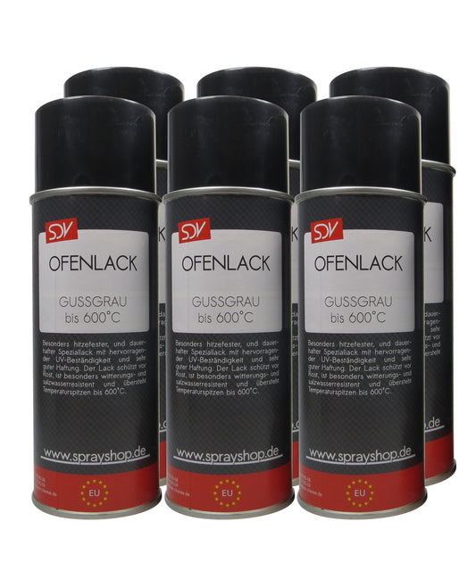 Ofenlack Spray gussgrau matt bis 600°C 6x 400ml Kaminofenlack