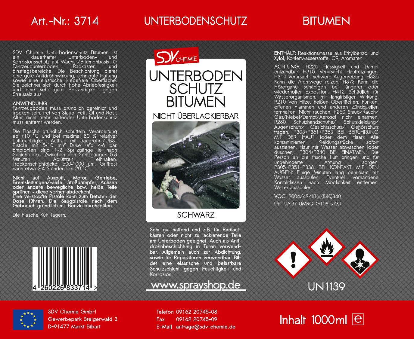 Unterbodenschutz Bitumen schwarz 1L Etikett