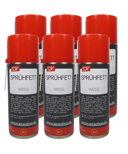 Sprühfett weiss 6x 400ml mit PTFE Schmierfett Fettspray Allzweckfett