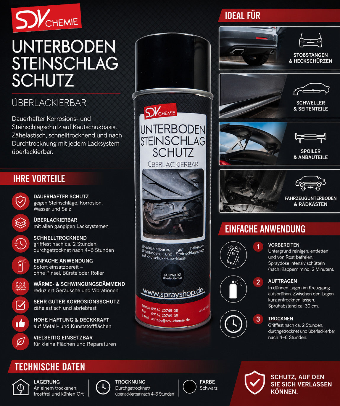 Unterbodenschutz schwarz überlackierbar 500ml Etikett
