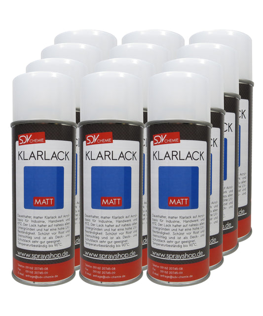 Klarlack Spray matt 12x 400ml Acryl Sprühlack