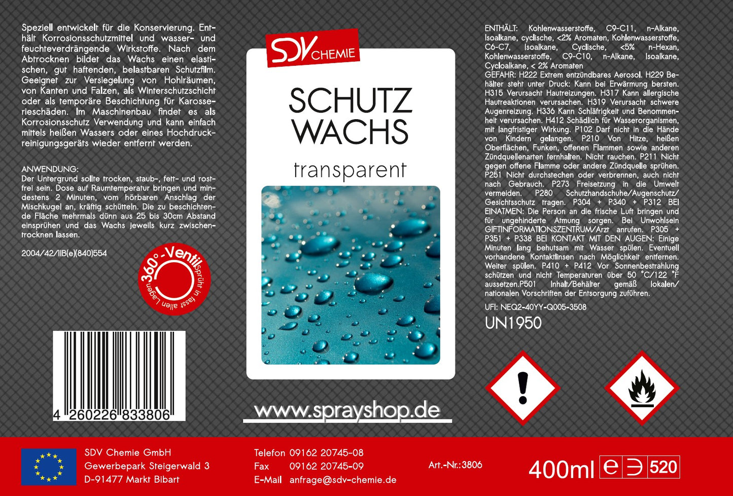 Schutzwachs 400ml Etikett