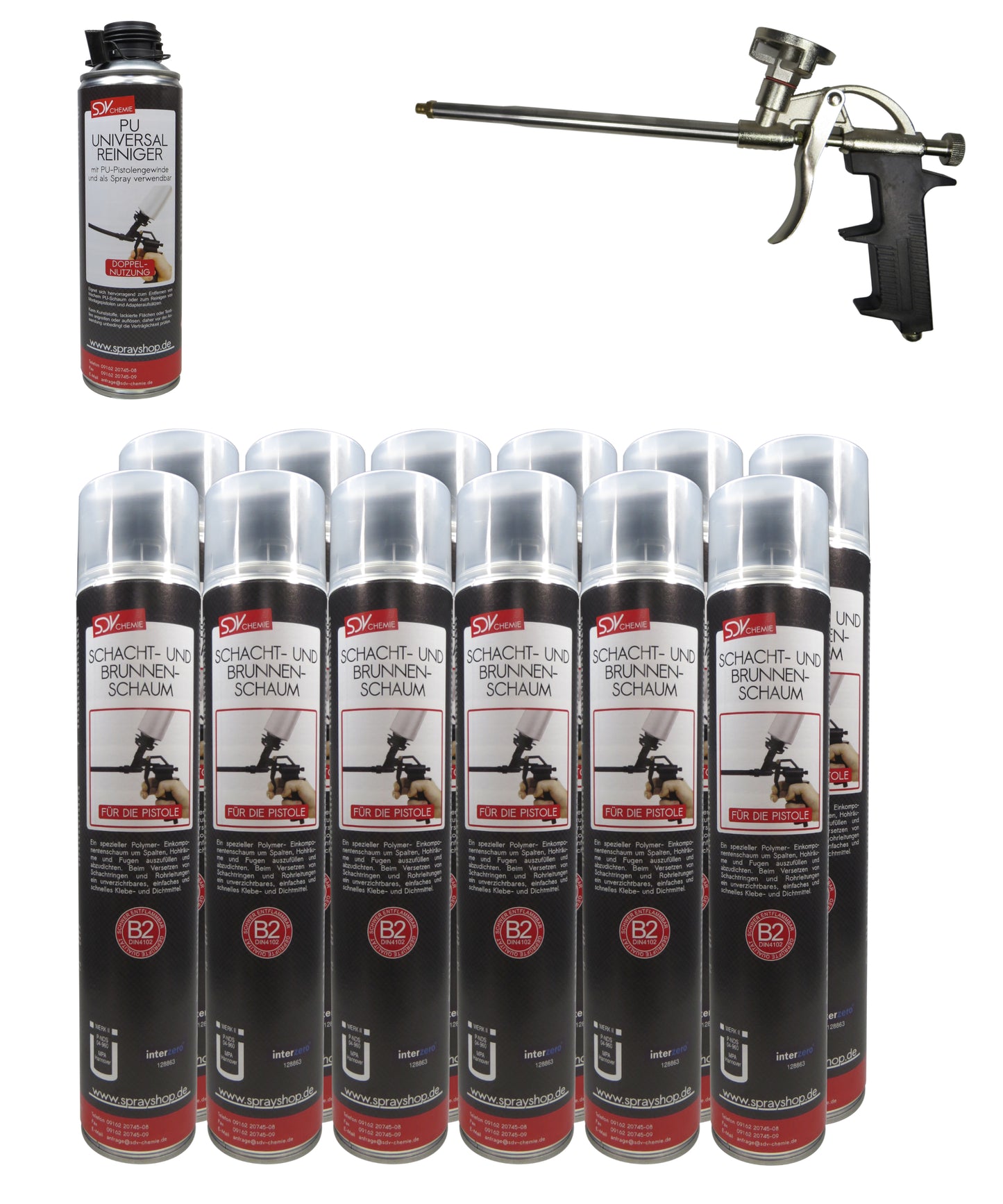 Brunnenschaum B2 SET 12x 750ml + 1 PU-Reiniger + 1 Schaumpistole