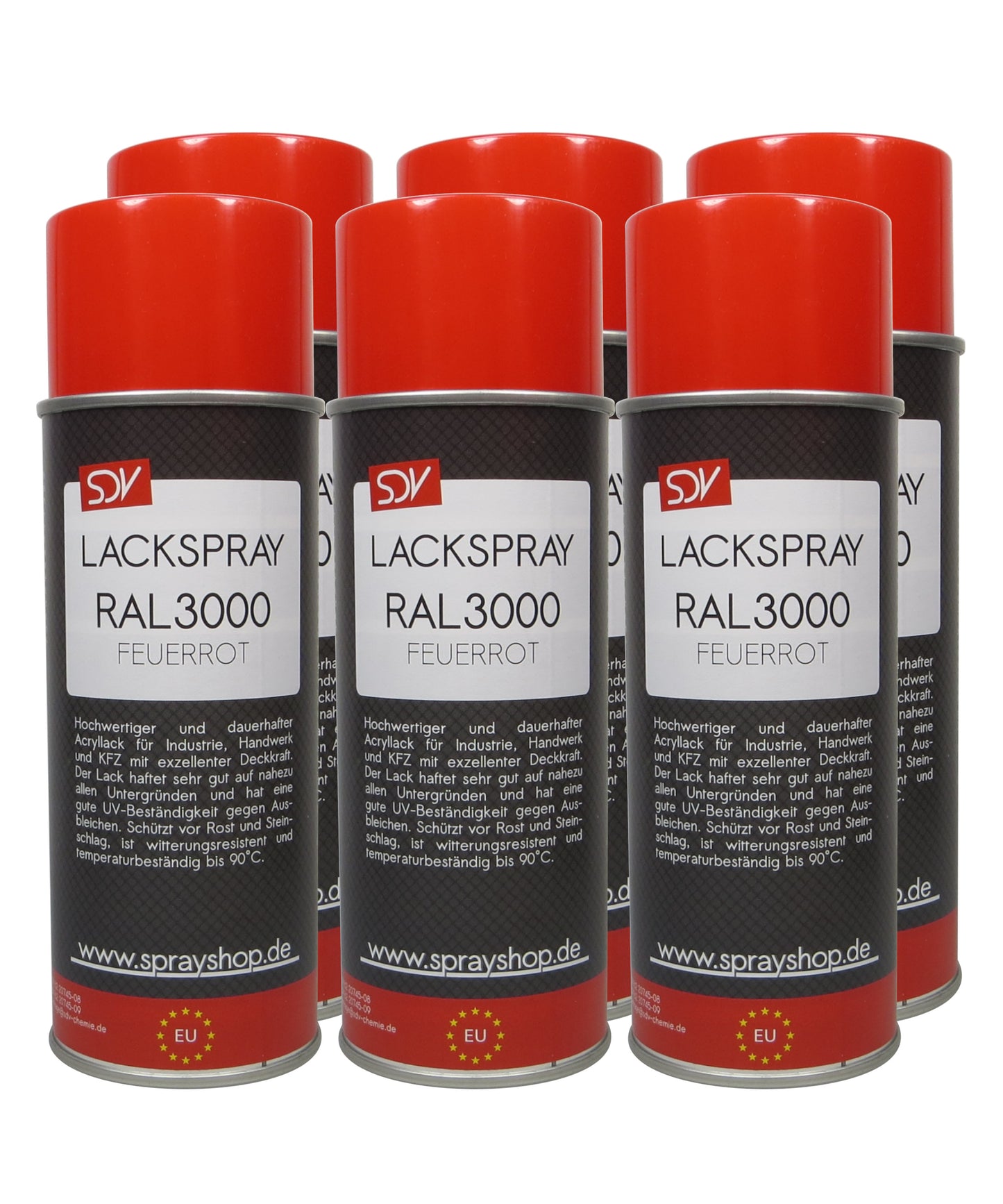 Lackspray RAL 3000 FEUERROT glänzend 6x 400ml Acryllack