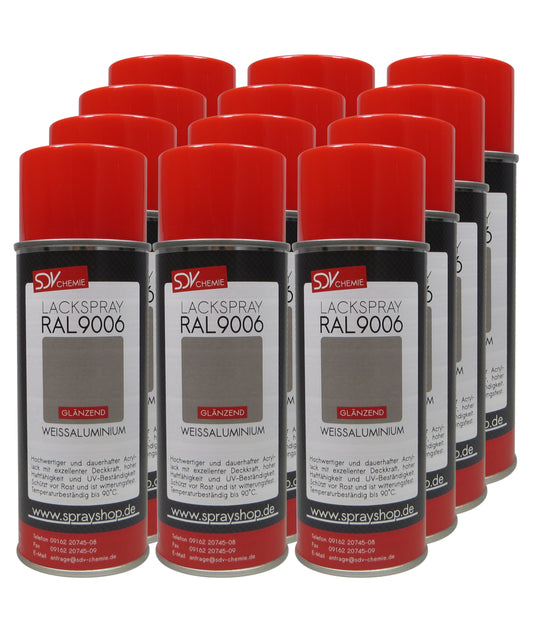 Lackspray RAL 9006 WEISSALUMINIUM glänzend 12x 400ml Acryllack