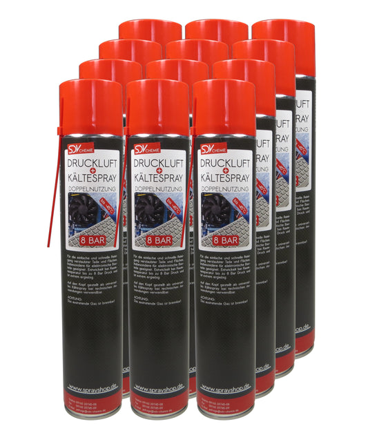 Druckluft- u. Kältespray 12x 750ml Druckluftreiniger Eis Kühl Spray