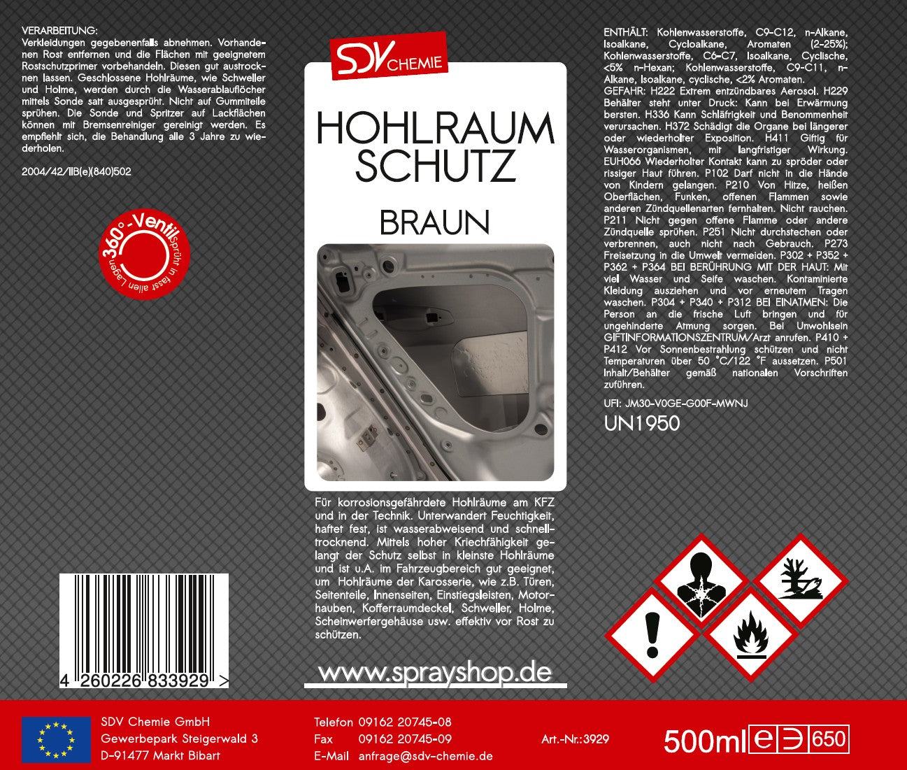 Hohlraumschutz braun 500ml Spray Etikett