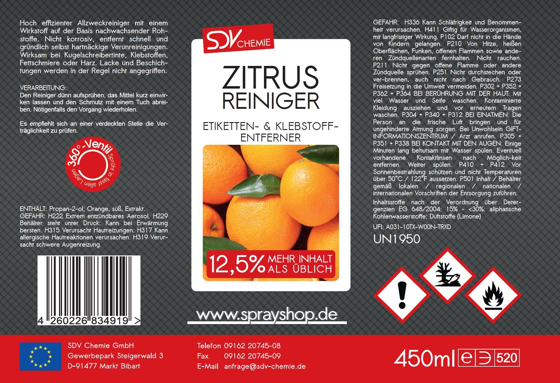 Citrusreiniger 450ml Zitrusreiniger Universalreiniger Etikett