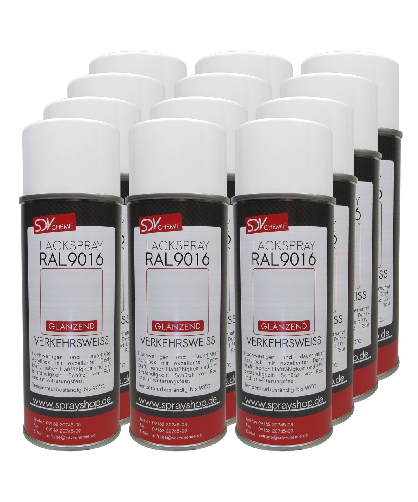 Lackspray RAL 9016 VERKEHRSWEISS glänzend 12x 400ml Acryllack