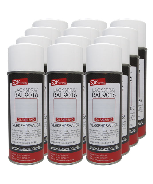 Lackspray RAL 9016 VERKEHRSWEISS glänzend 12x 400ml Acryllack