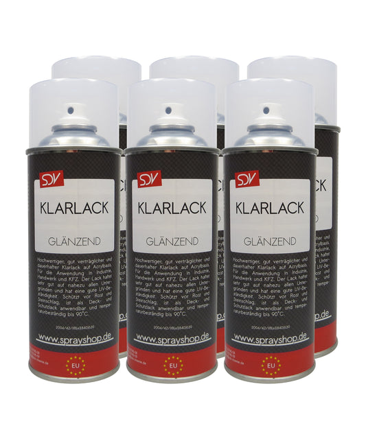 Klarlack Spray glänzend 6x 400ml schnelltrocknend Acryl Sprühlack