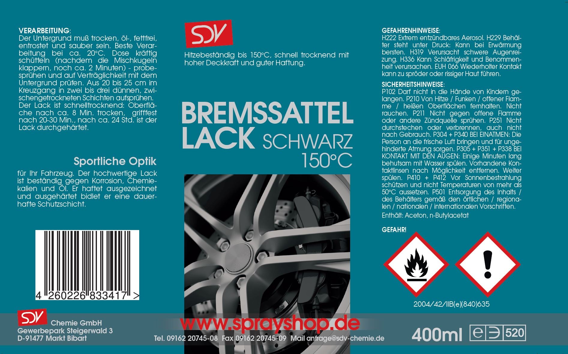 Bremssattellack schwarz glänzend 400ml hitzefest bis 150°C Etikett