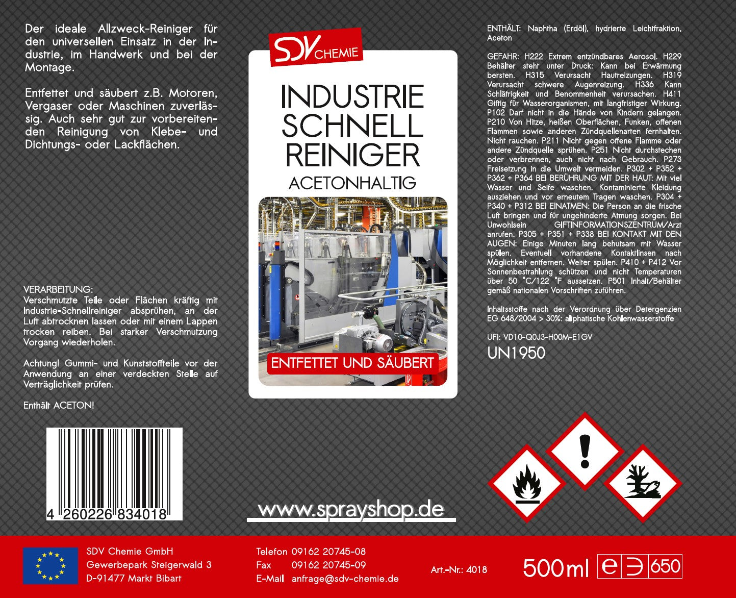 Industriereiniger Spray 500ml Etikett