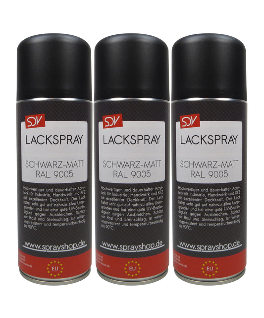 Lackspray RAL 9005 schwarz matt 3x 400ml TIEFSCHWARZ Acryllack