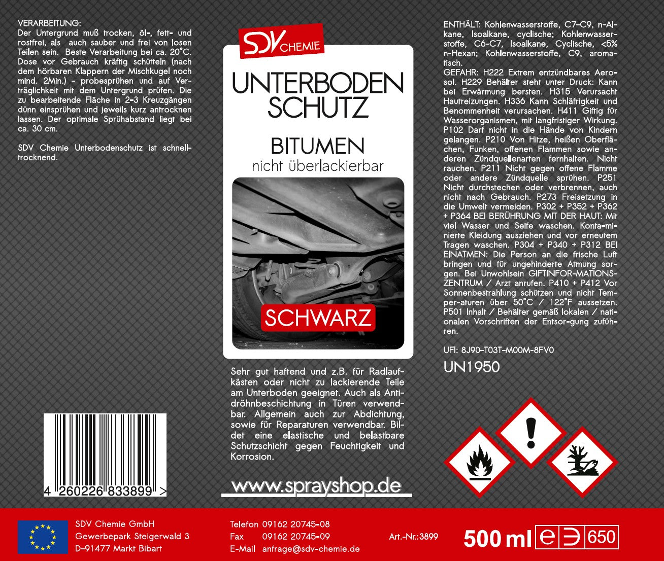 Unterbodenschutz Wachs schwarz 500ml Etikett