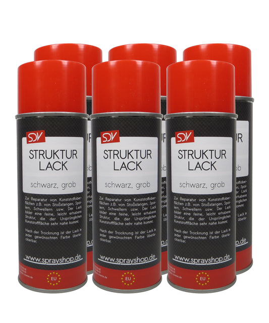 Strukturlack Spray 6x 400ml schwarz grob Kunststoff Struktur Spray