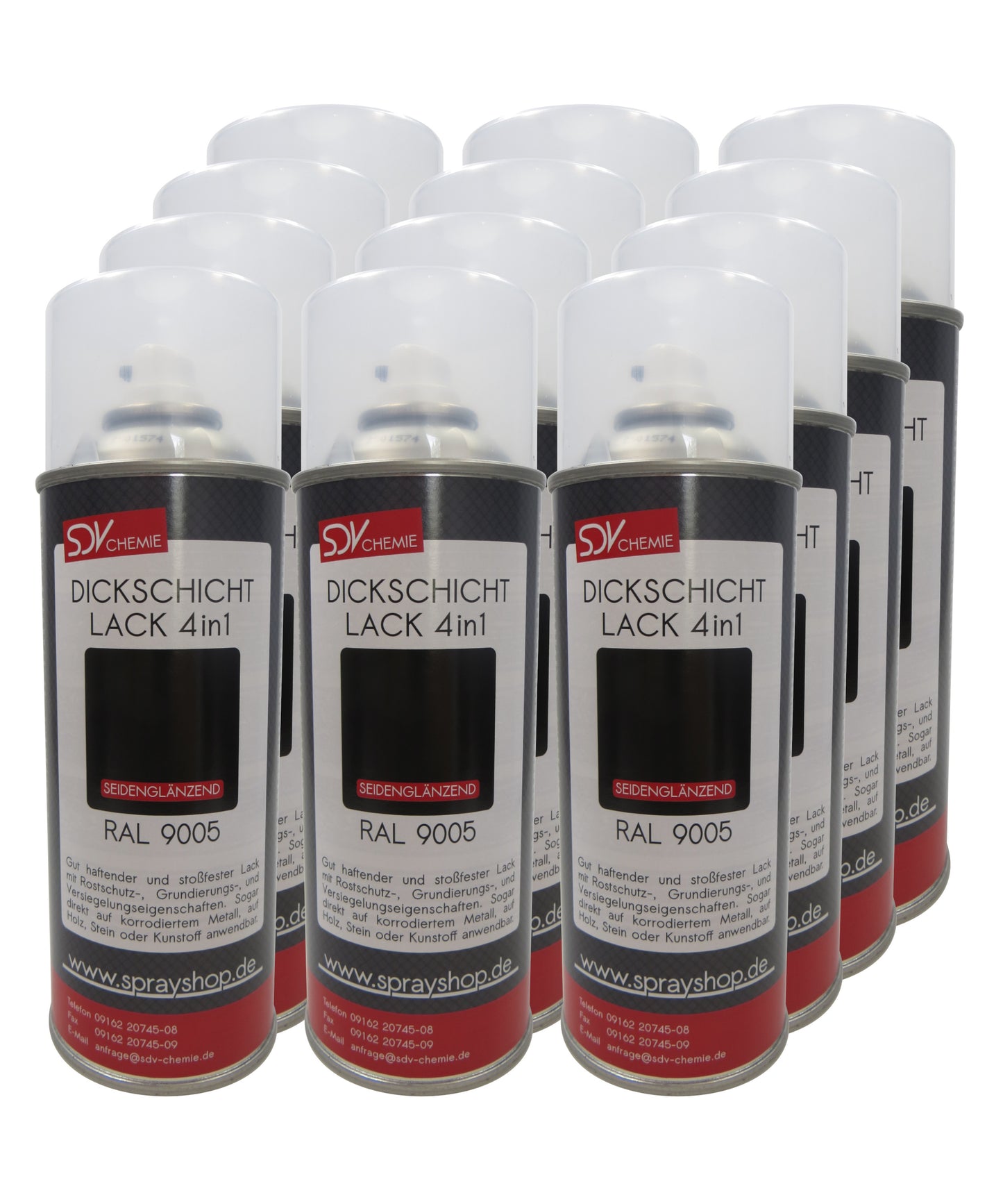 Dickschicht Lackspray RAL 9005 schwarz seidenglänzend 12x 400ml TIEFSCHWARZ Kunstharzlack