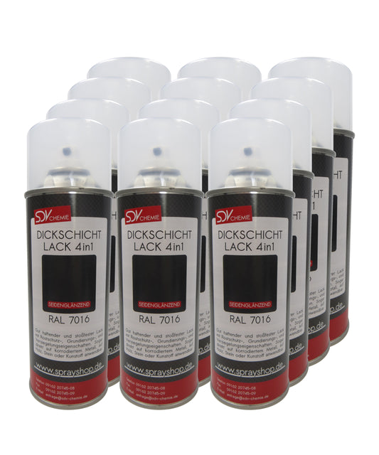 Dickschicht Lackspray RAL 7016 anthrazitgrau seidenglänzend 12x 400ml Kunstharzlack