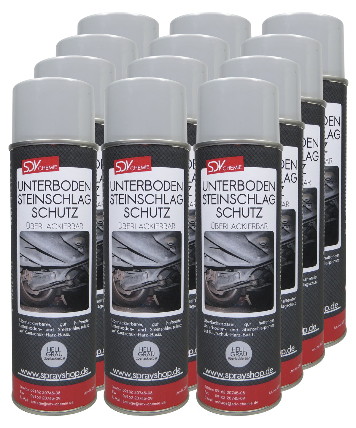 Unterbodenschutz grau überlackierbar 12x 500ml UBS Steinschlagschutz